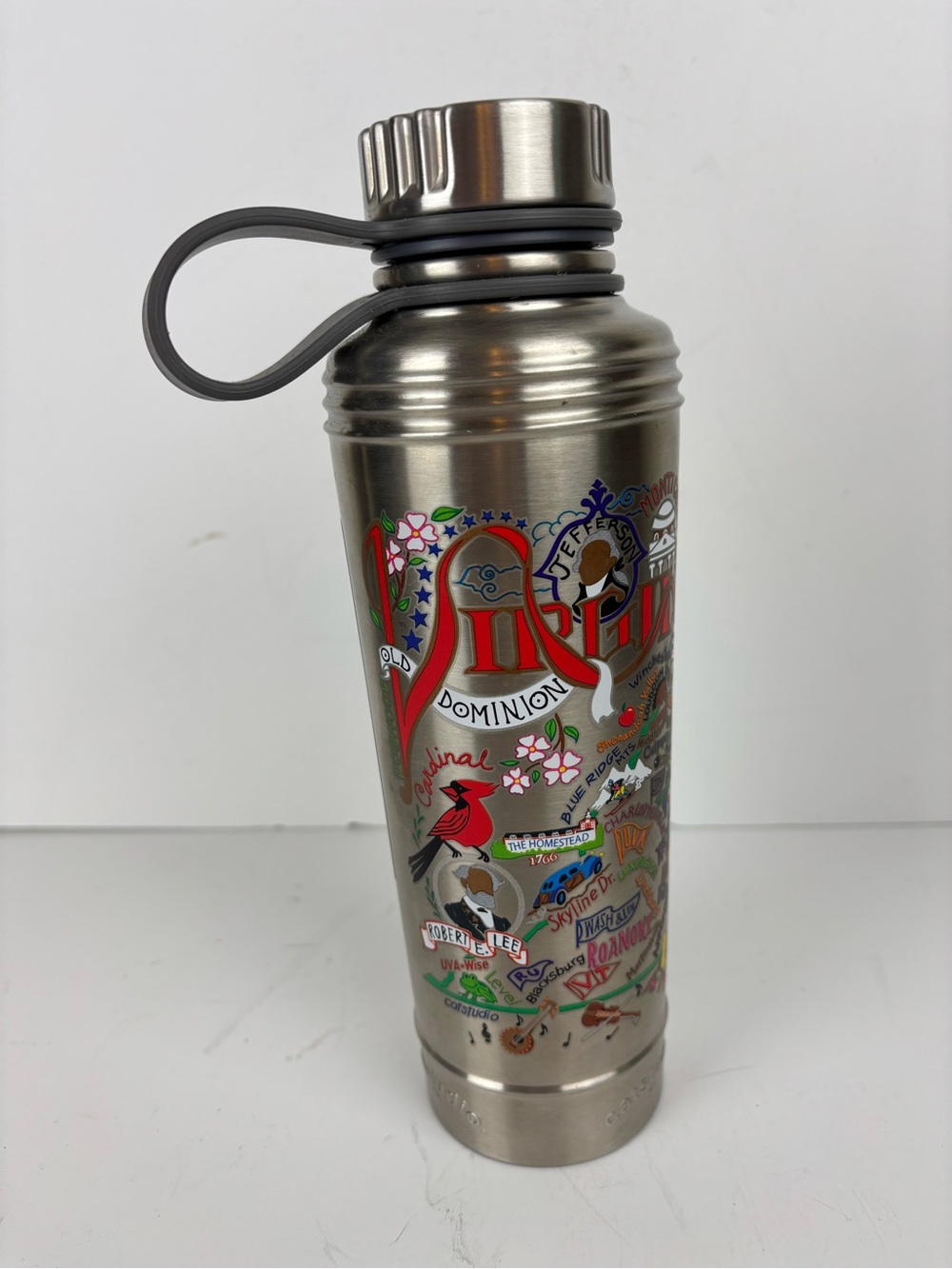 Catstudio Virginia State-Stainless Steel Thermal Travel Bottle - Silver-EUC